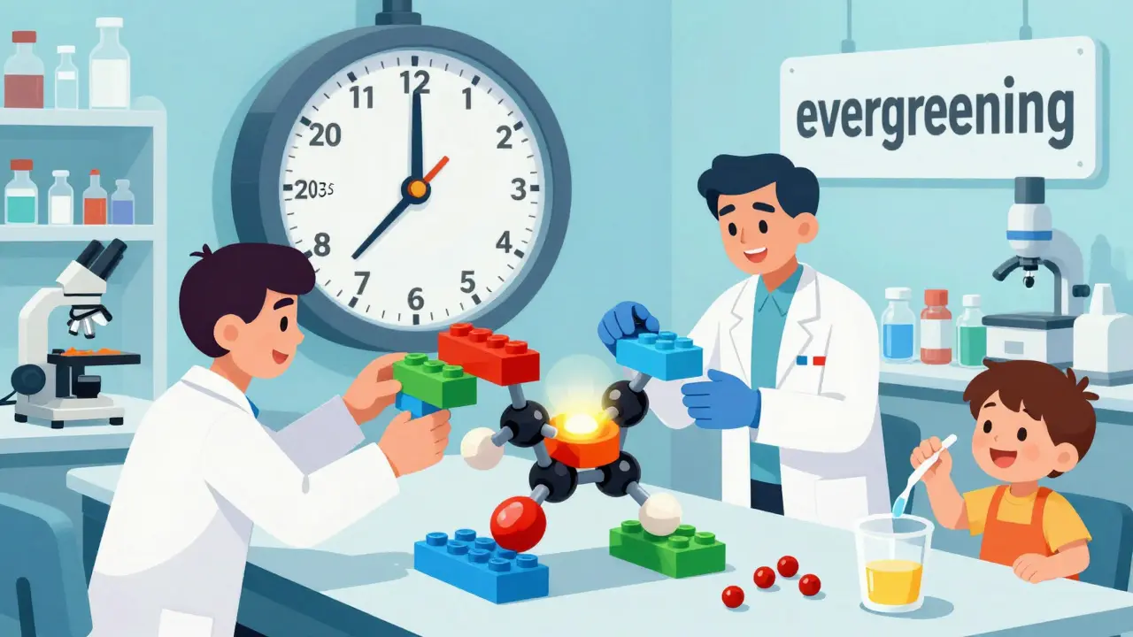 Scientists modify a pill’s coating and fillers while the core active ingredient stays unchanged.