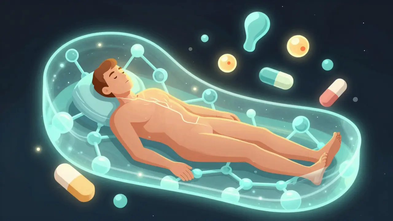 Stylized figure shielded by protective medical technology