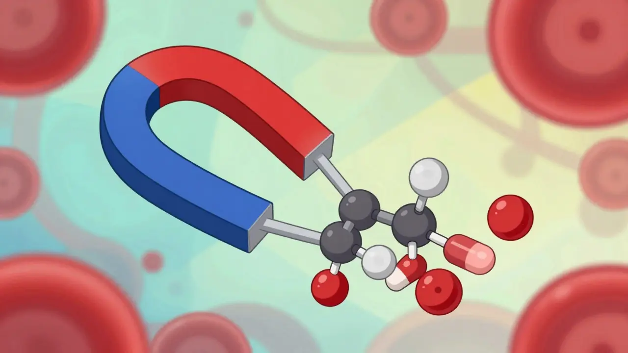 Stylized illustration of antidote molecules binding to blood thinners