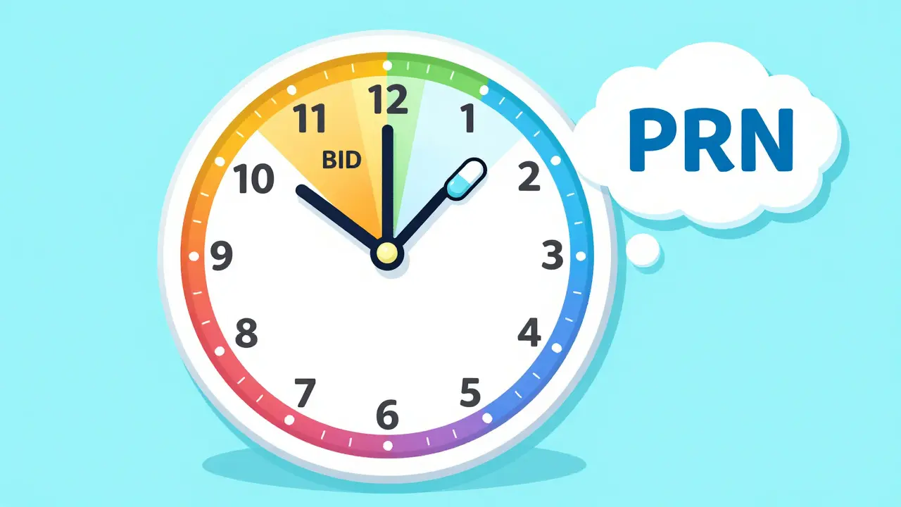 Conceptual clock illustrating 8 and 12 hour medication dosing intervals