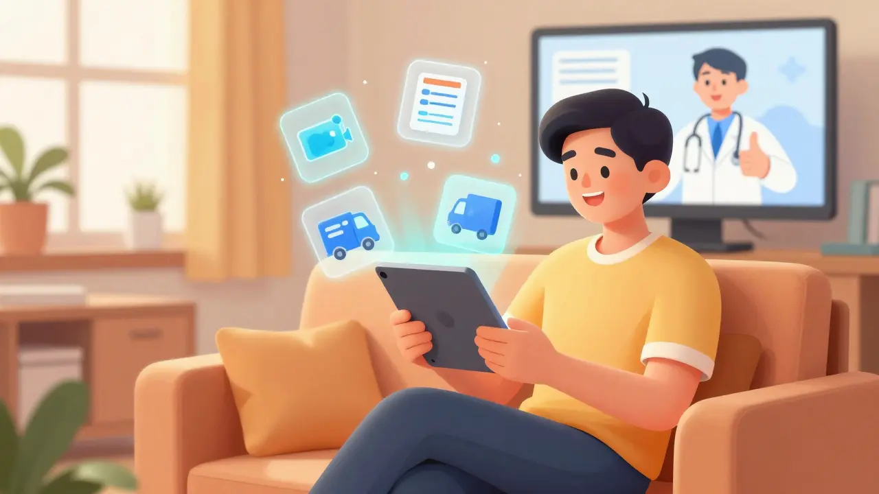 Concept art of a person using telehealth app for easy medication delivery