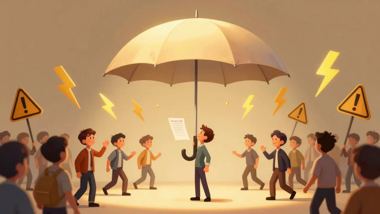 Single report transforming into protective umbrella for public