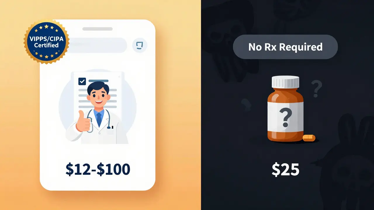 Comparison of safe certified pharmacy vs risky unverified site