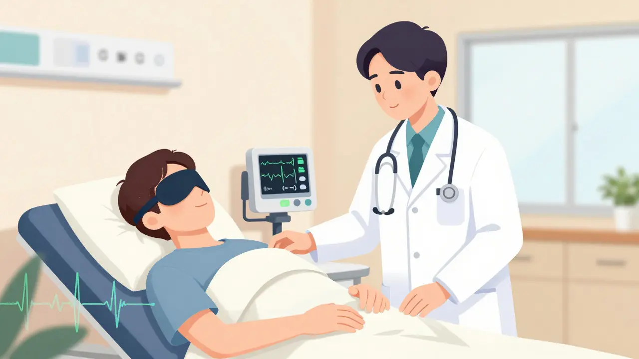 Illustration of a healthcare provider monitoring a patient safely