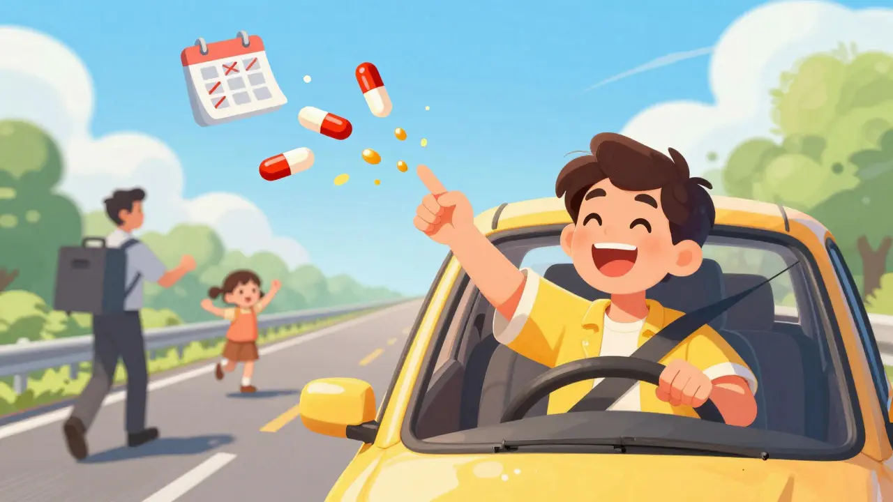 Illustration of a person driving freely, symbolizing regained independence after epilepsy surgery.