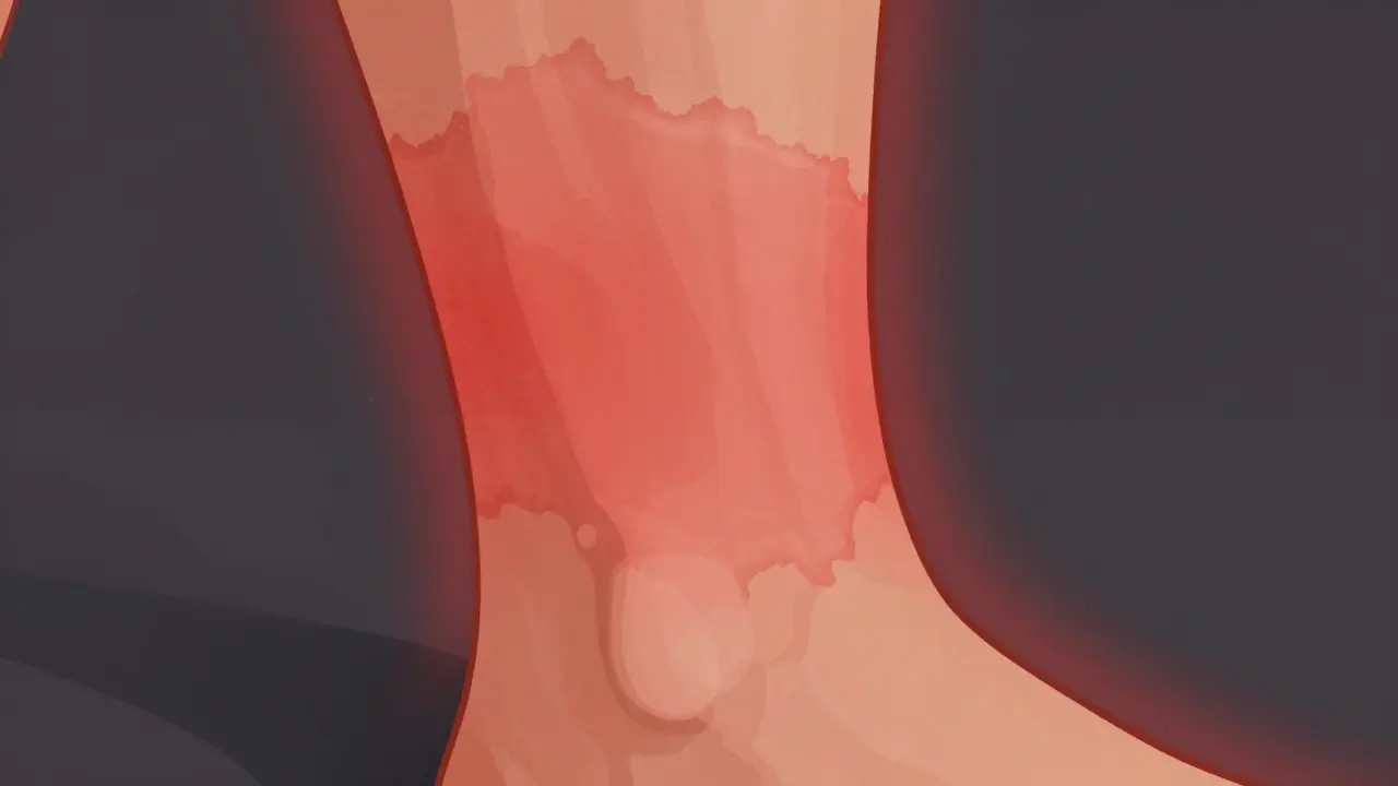 Swollen red leg showing signs of deep cellulitis