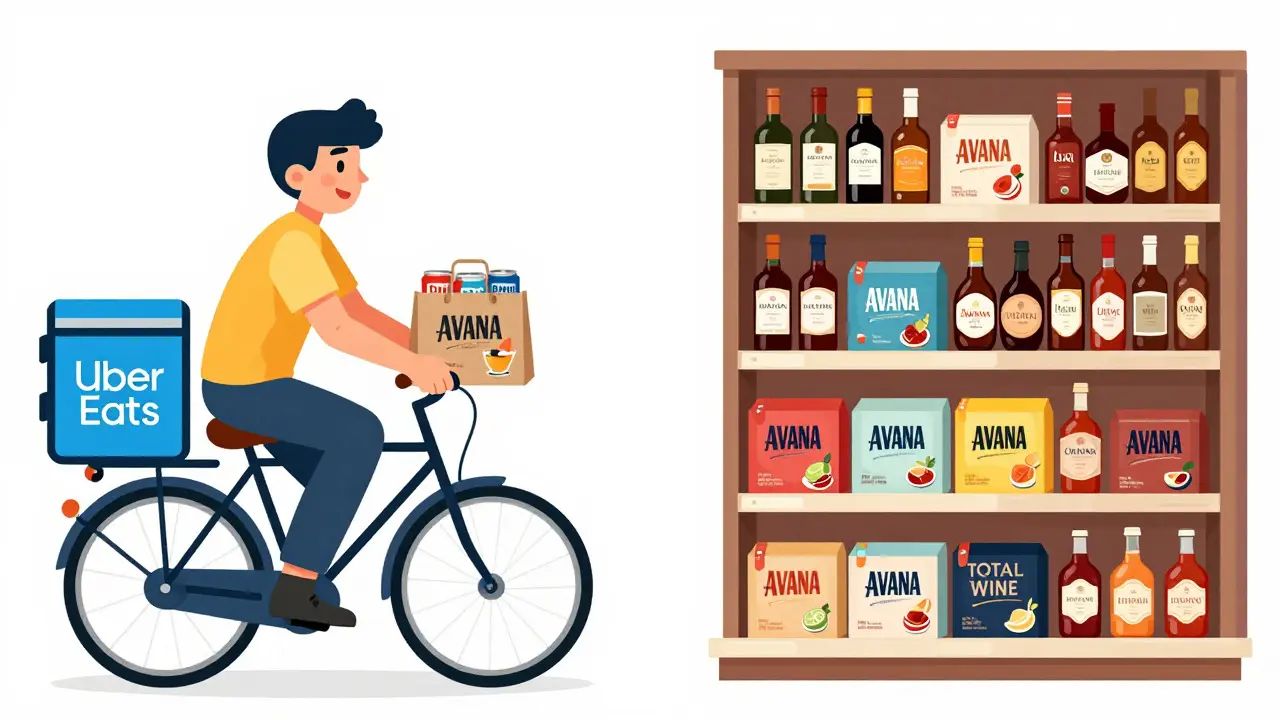 Concept art comparing fast delivery and store pickup for cocktails