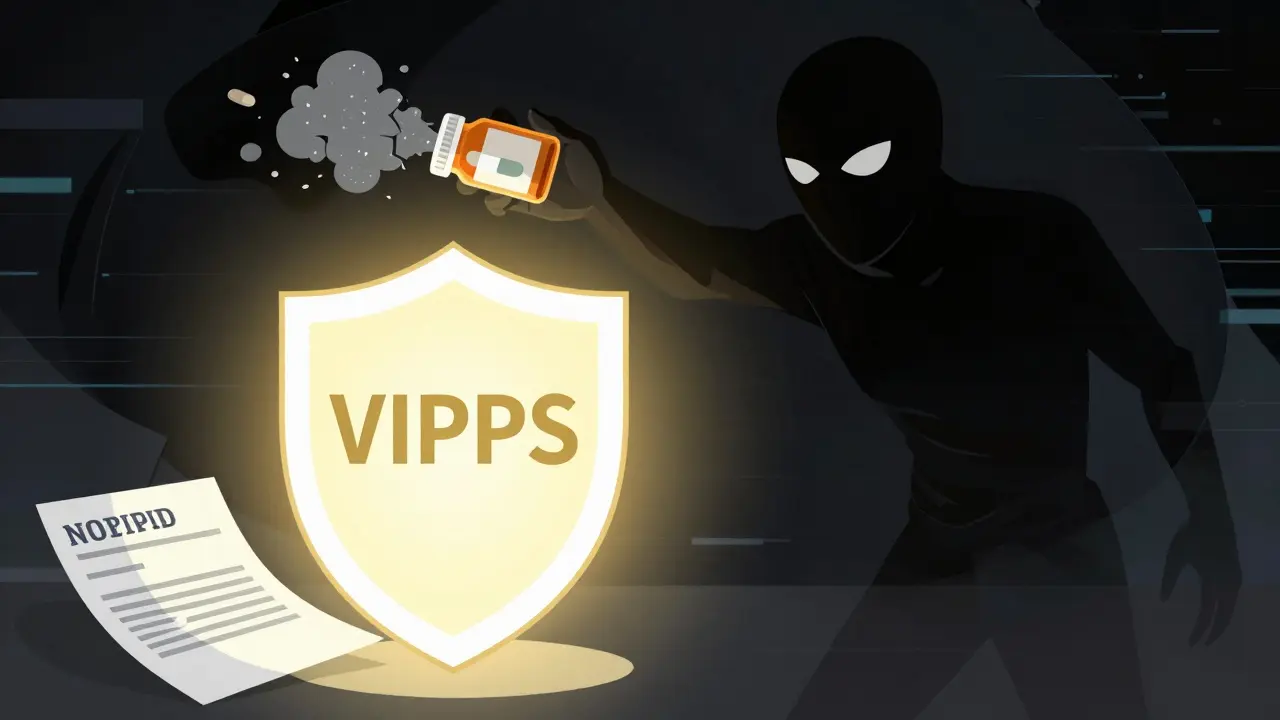 Concept art warning against fake online pharmacies with shield protection