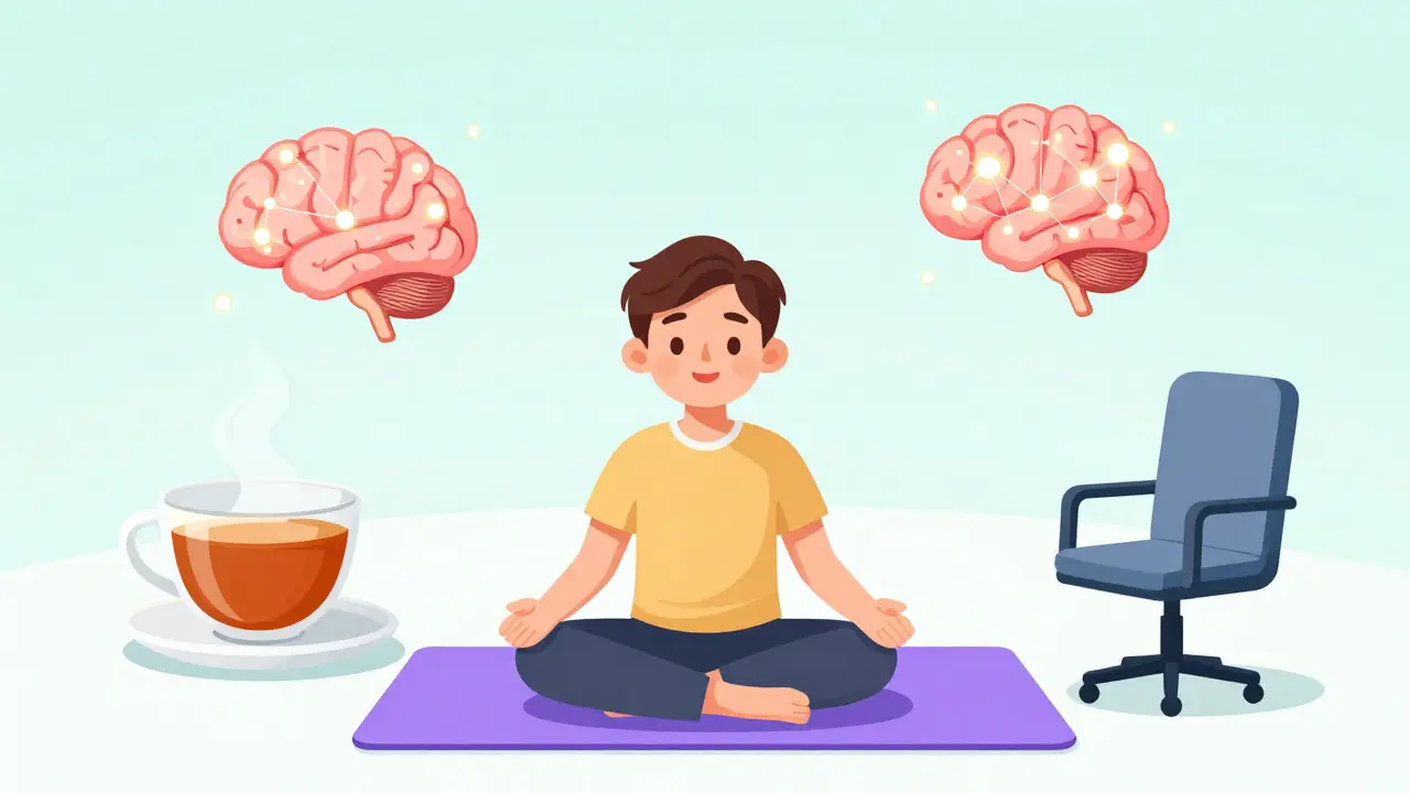 Illustration of holistic recovery support including therapy, hydration, and healing