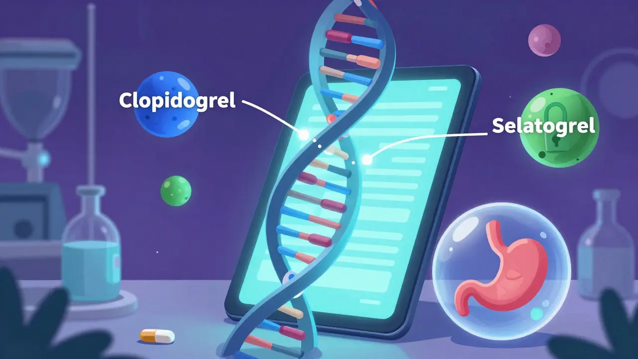 Concept art of DNA and future medications for personalized gut protection