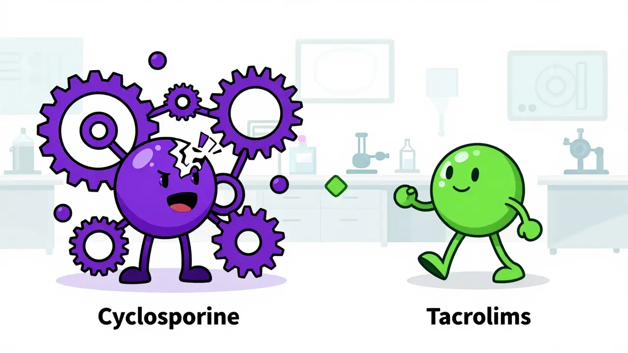 Split illustration comparing complex drug interactions with simple pathways